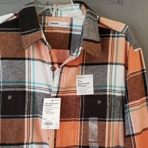 Sonoma Men's Plaid Shirt in Orange, Black, and White